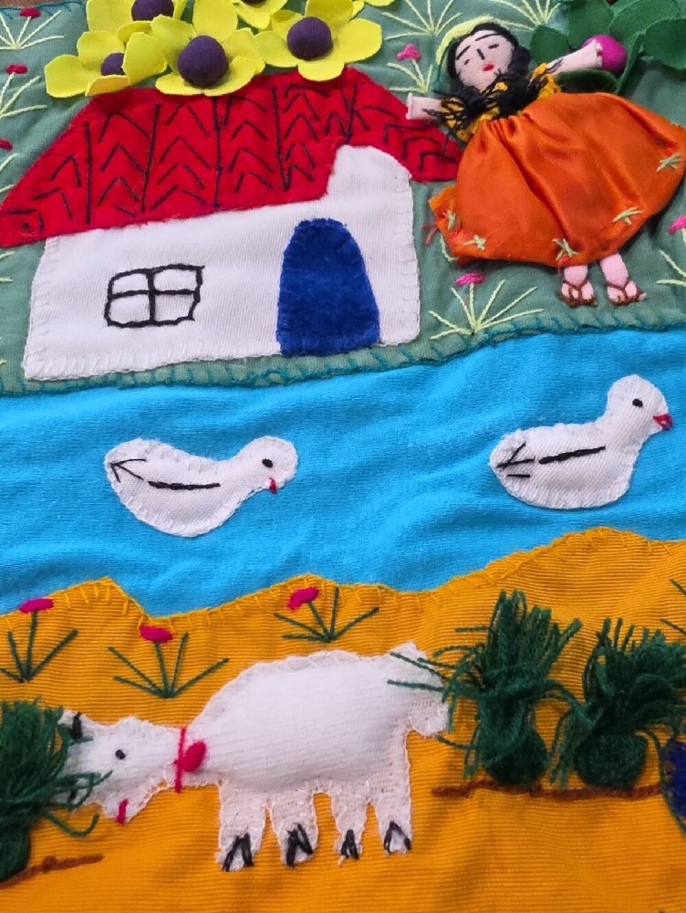 Vintage Peruvian Arpillera Folk Art Tapestry ▪ One of a Kind Piece!